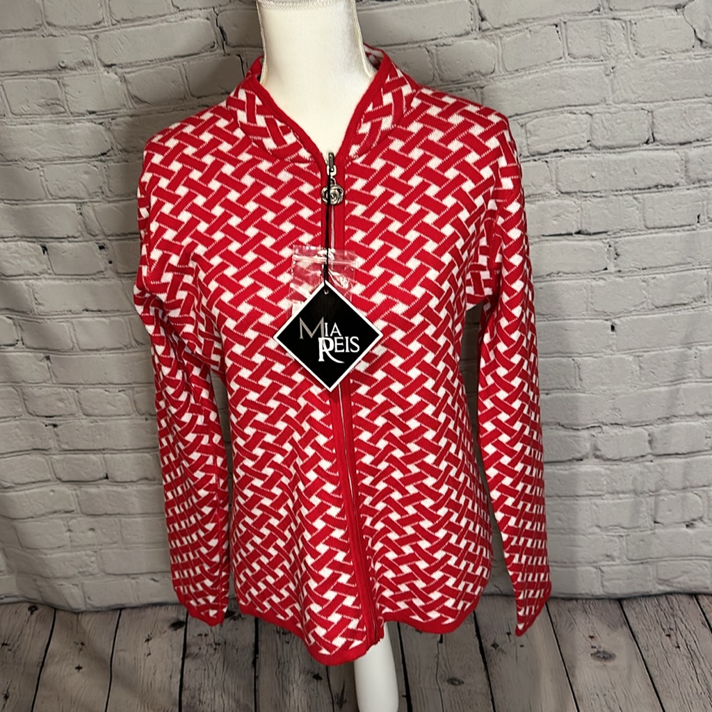 Mia Reis Reversible Zipper Sweater Red/White